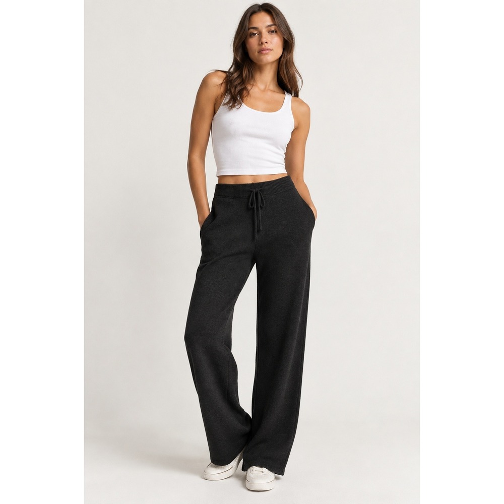 TNA Aritzia Wool Blend Wide Leg Knit Lounge Pants Charcoal Gray Medium 123601